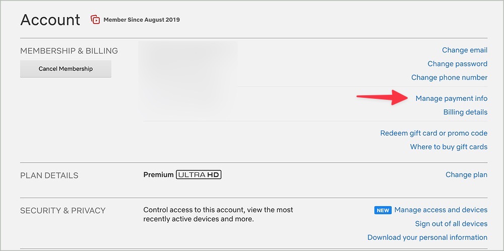 Administrar información de pago en Netflix