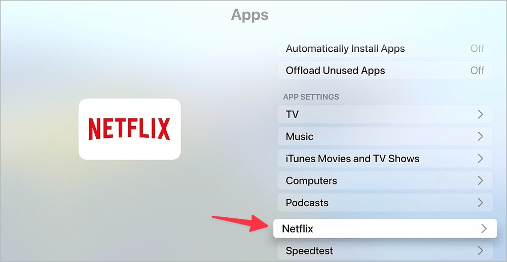 Netflix en Configuración en Apple TV