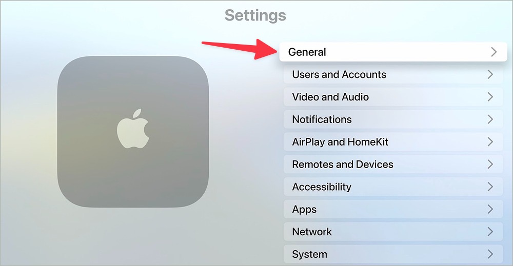 Menú general en Apple TV