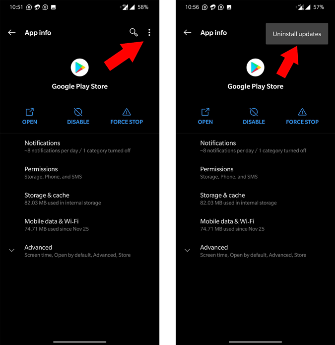 Desinstalando actualizaciones de Google Play Store 
