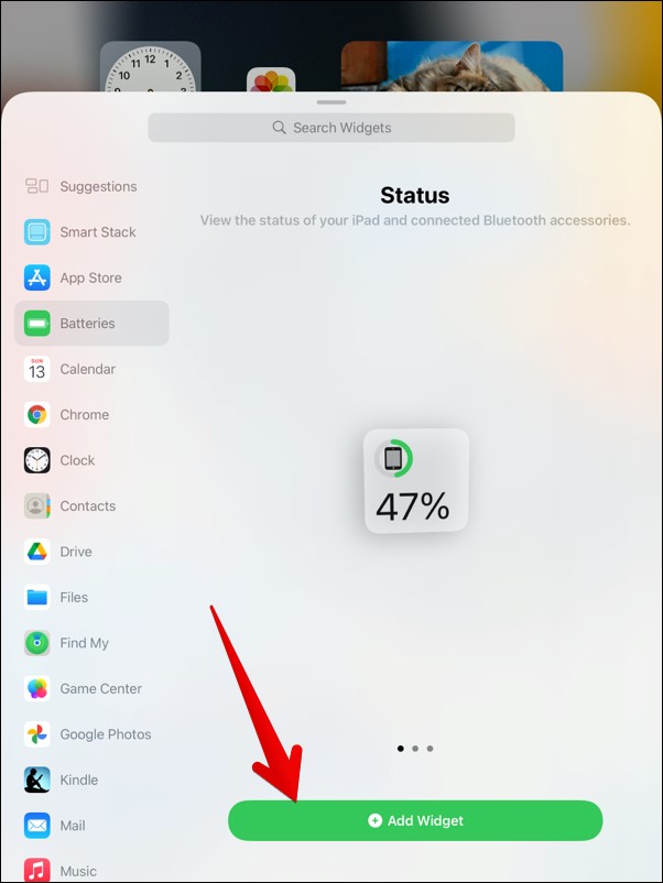 Agregar nuevo widget a la pantalla de inicio iPad