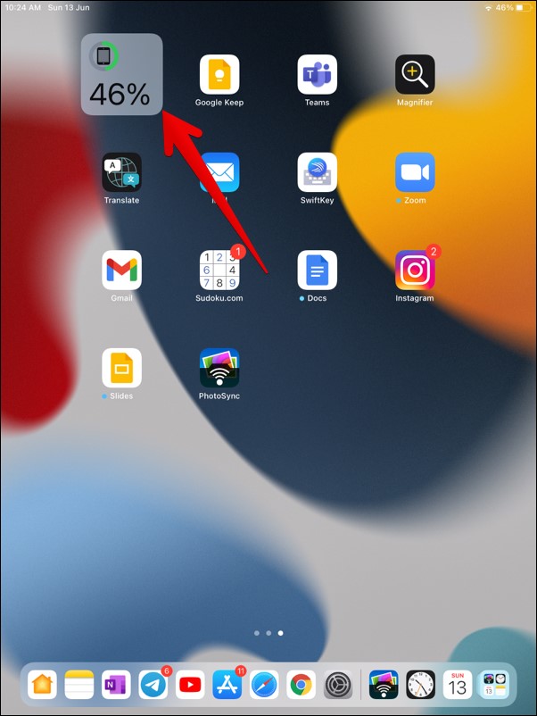 Widget en el iPad de la pantalla de inicio