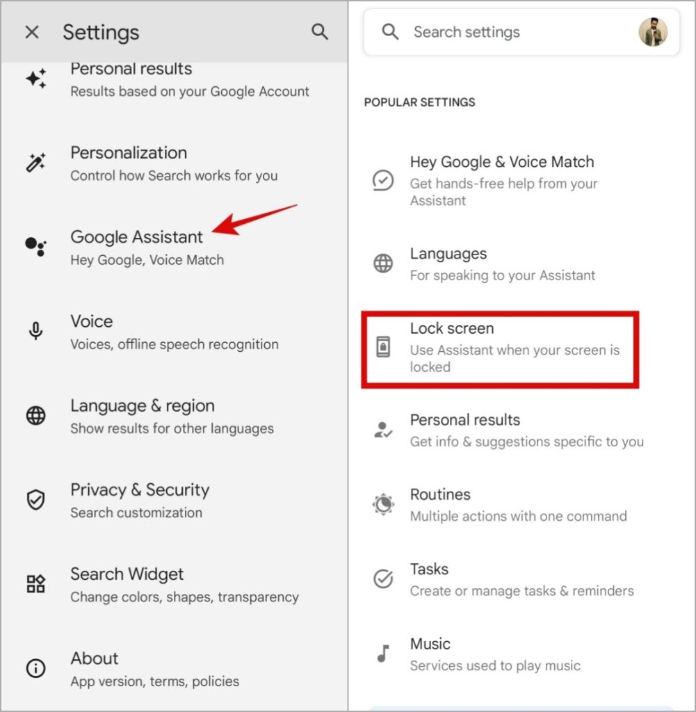 Configuración de la pantalla de bloqueo del Asistente de Google en Android