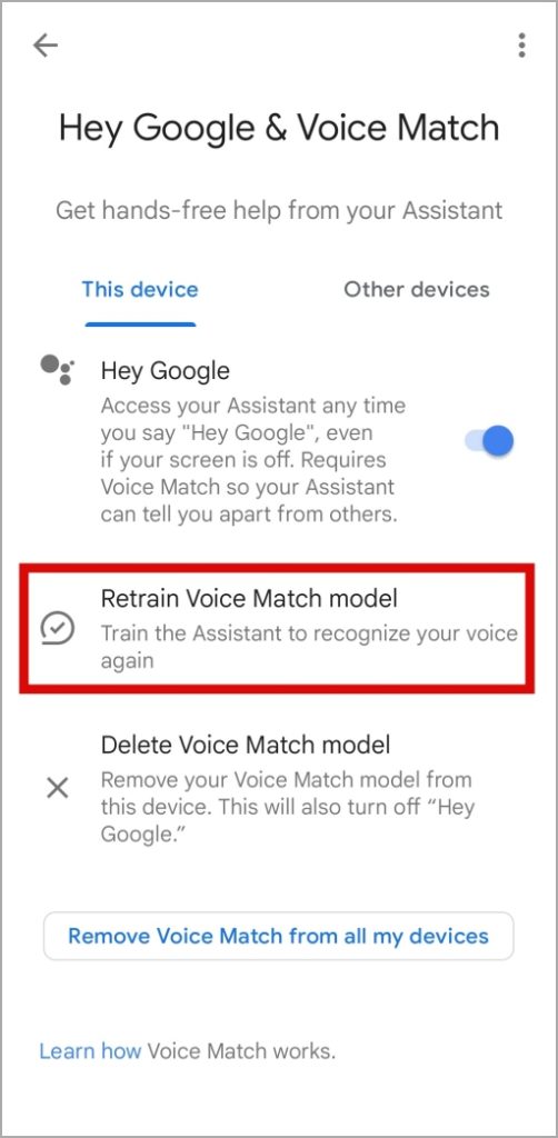 Entrena la voz de Google Assistant en Android
