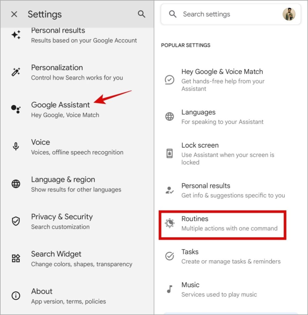 Rutinas de asistente de Google en Android
