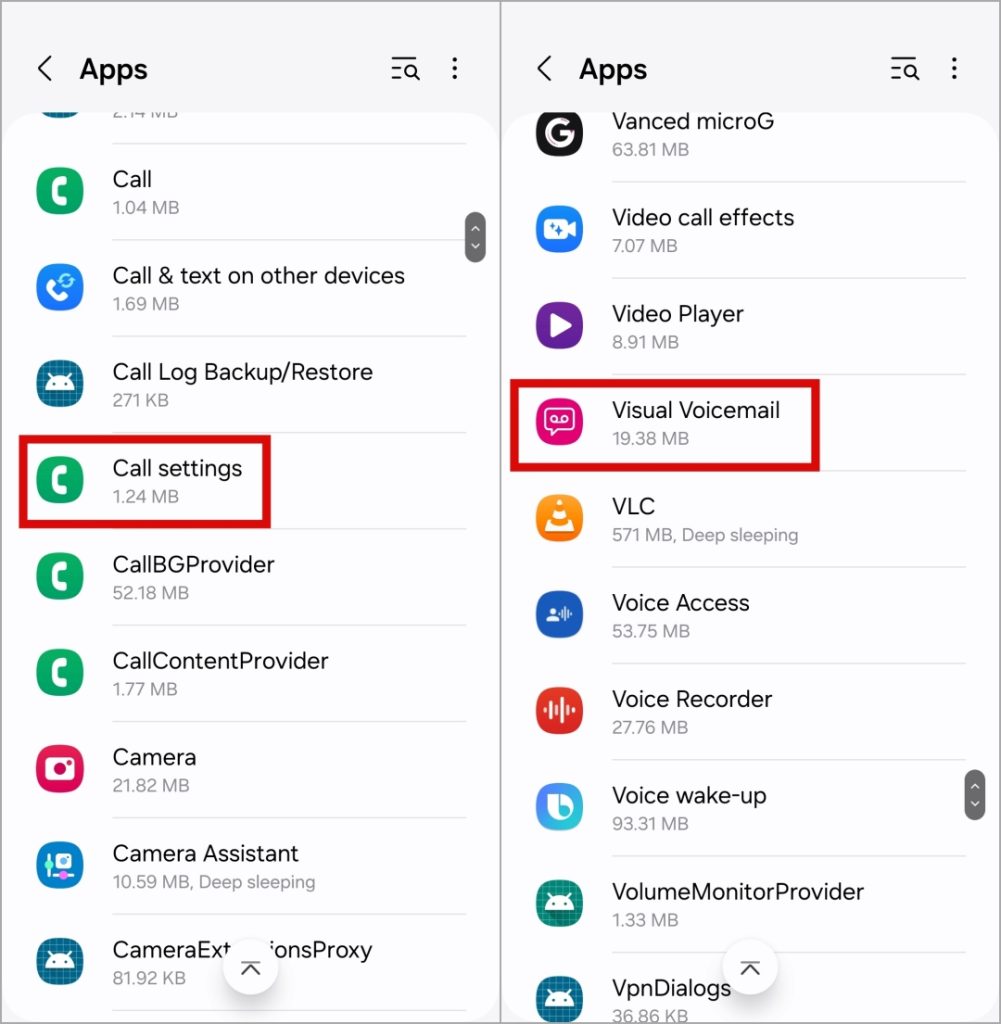 Configuración de llamadas y aplicaciones de correo de voz visual en el teléfono Samsung Galaxy