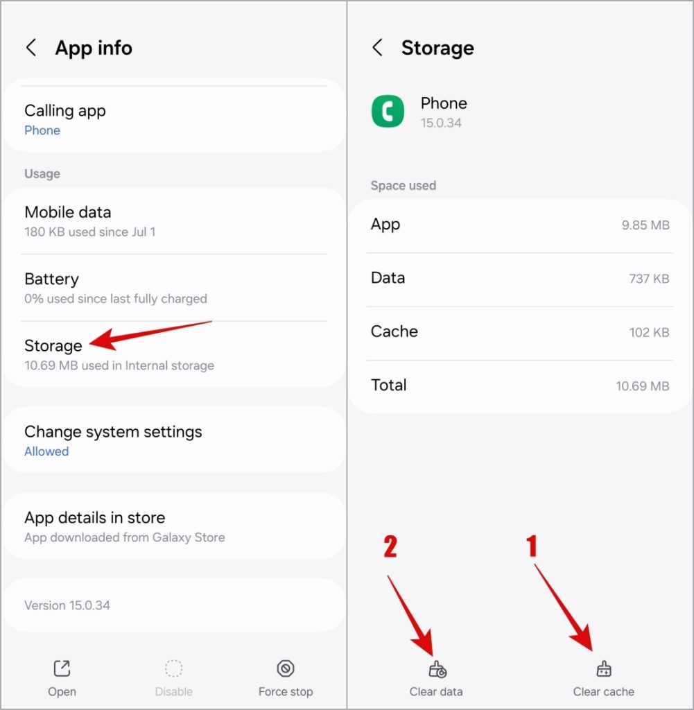 Borrar la aplicación de la aplicación del teléfono y los datos en el teléfono Samsung Galaxy