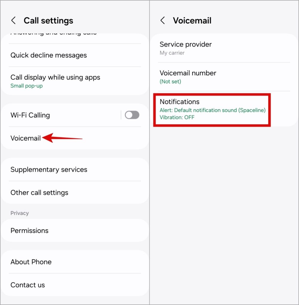 Configuración de notificación de correo de voz en el teléfono Samsung Galaxy