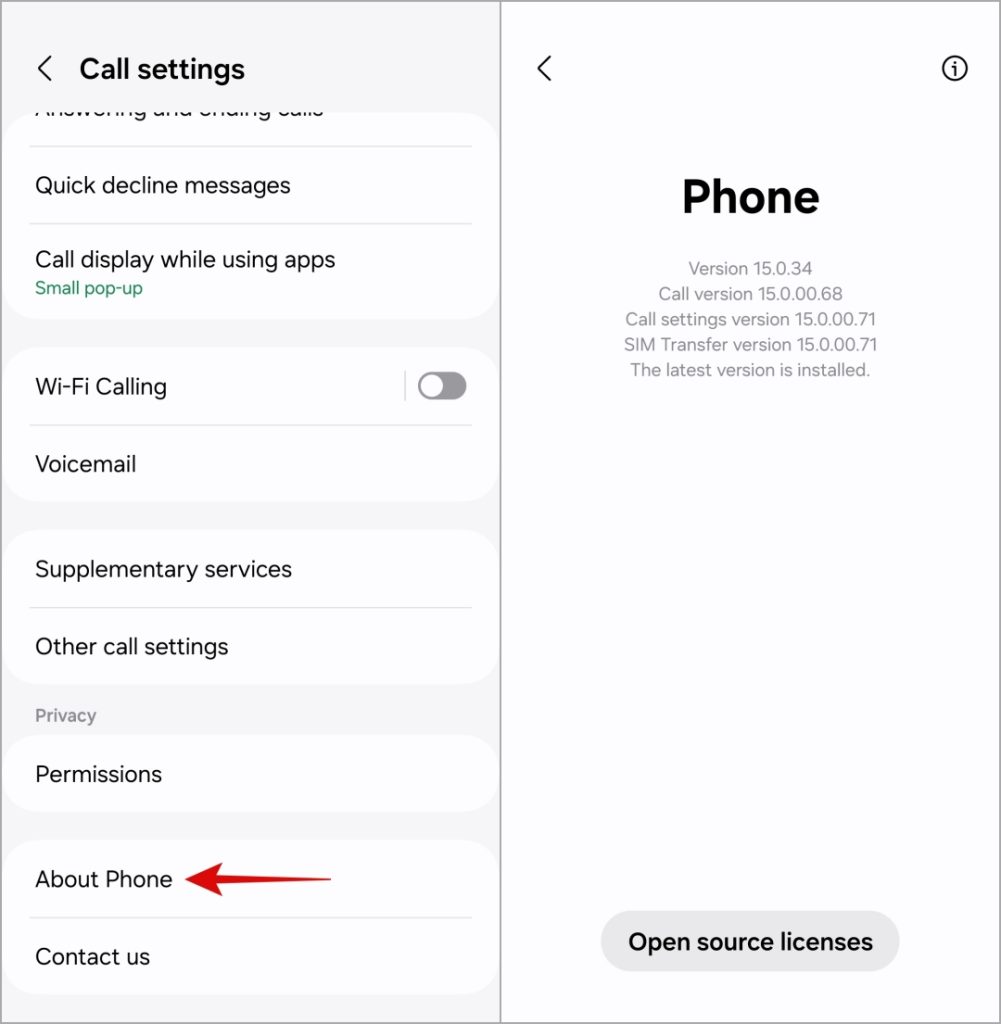Actualice la aplicación del teléfono en el teléfono Samsung Galaxy