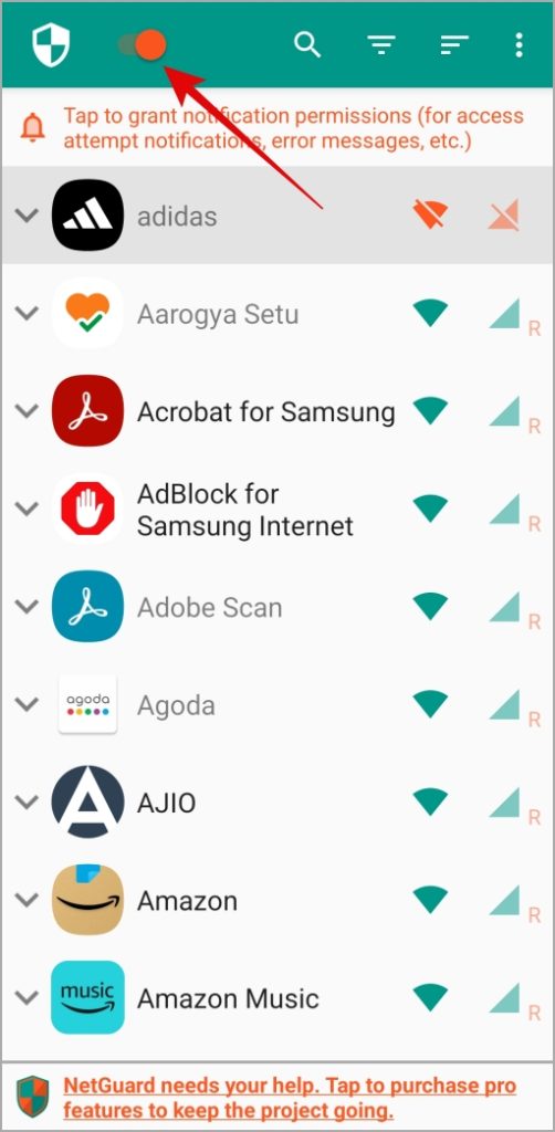 Apague NetGuard en el teléfono Samsung Galaxy