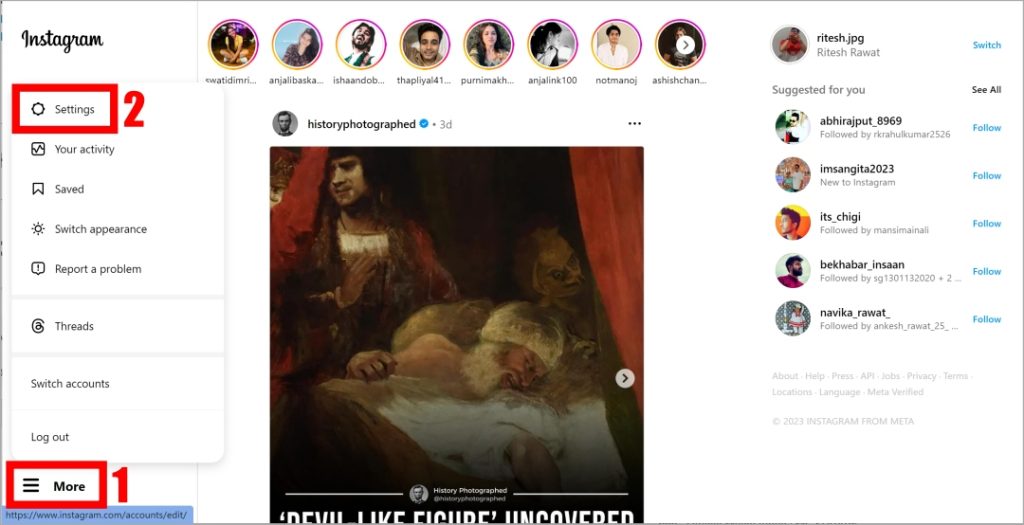 Inicio Feed of Instagram en la web
