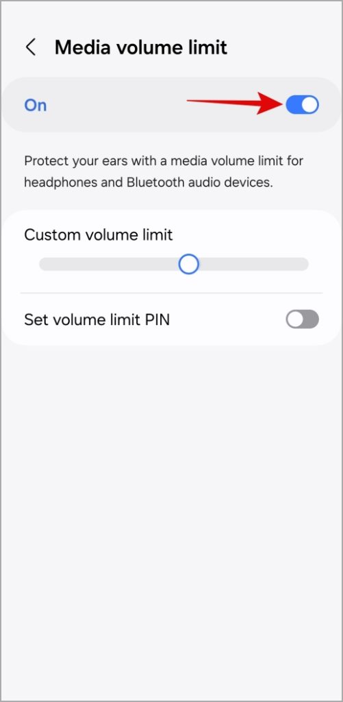 Desactivar el límite de volumen de medios en el teléfono Samsung Galaxy