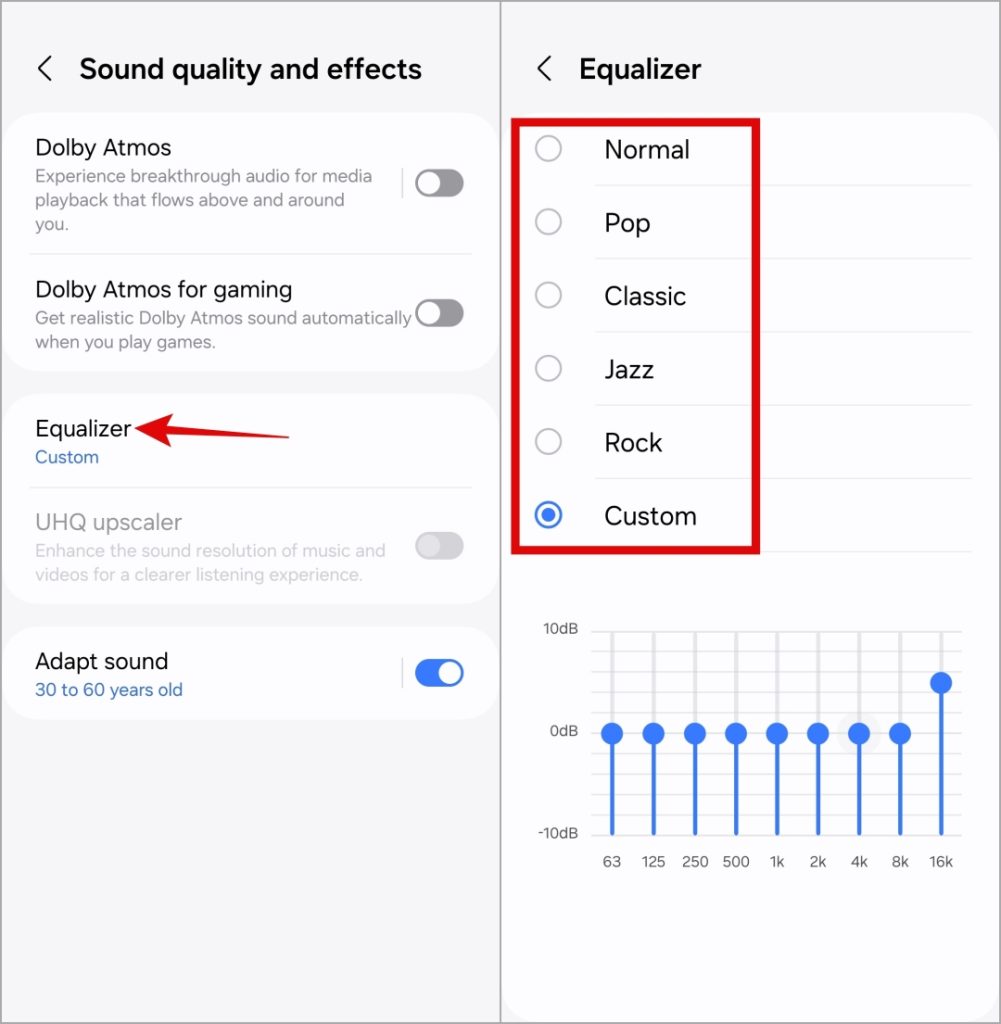Equalizador de sonido en el teléfono Samsung Galaxy