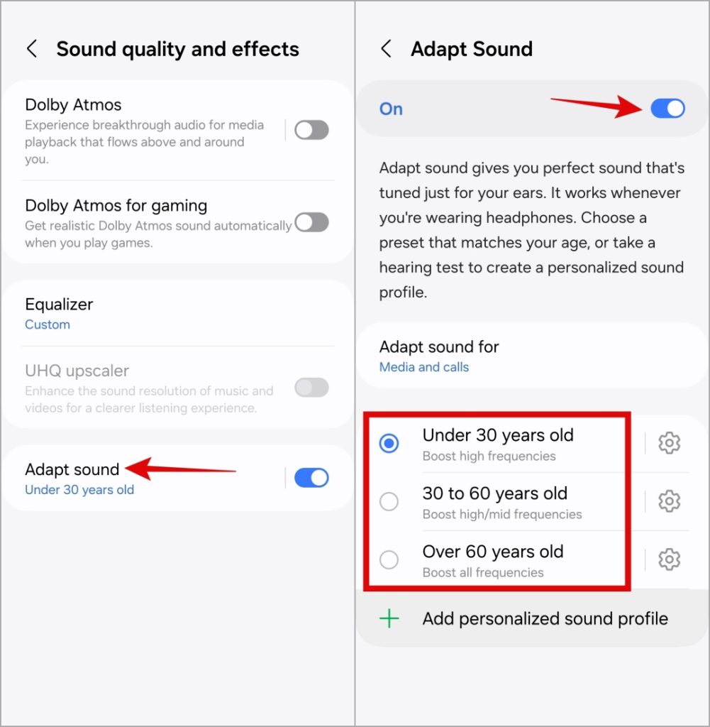 Habilitar Adapt Sound en el teléfono Samsung Galaxy