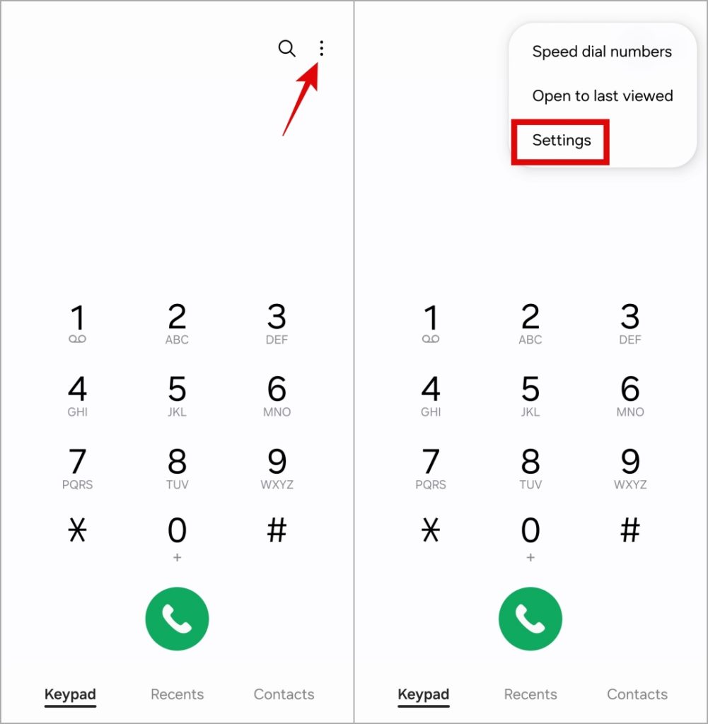 Configuración de la aplicación de teléfono en Samsung Galaxy Teléfono