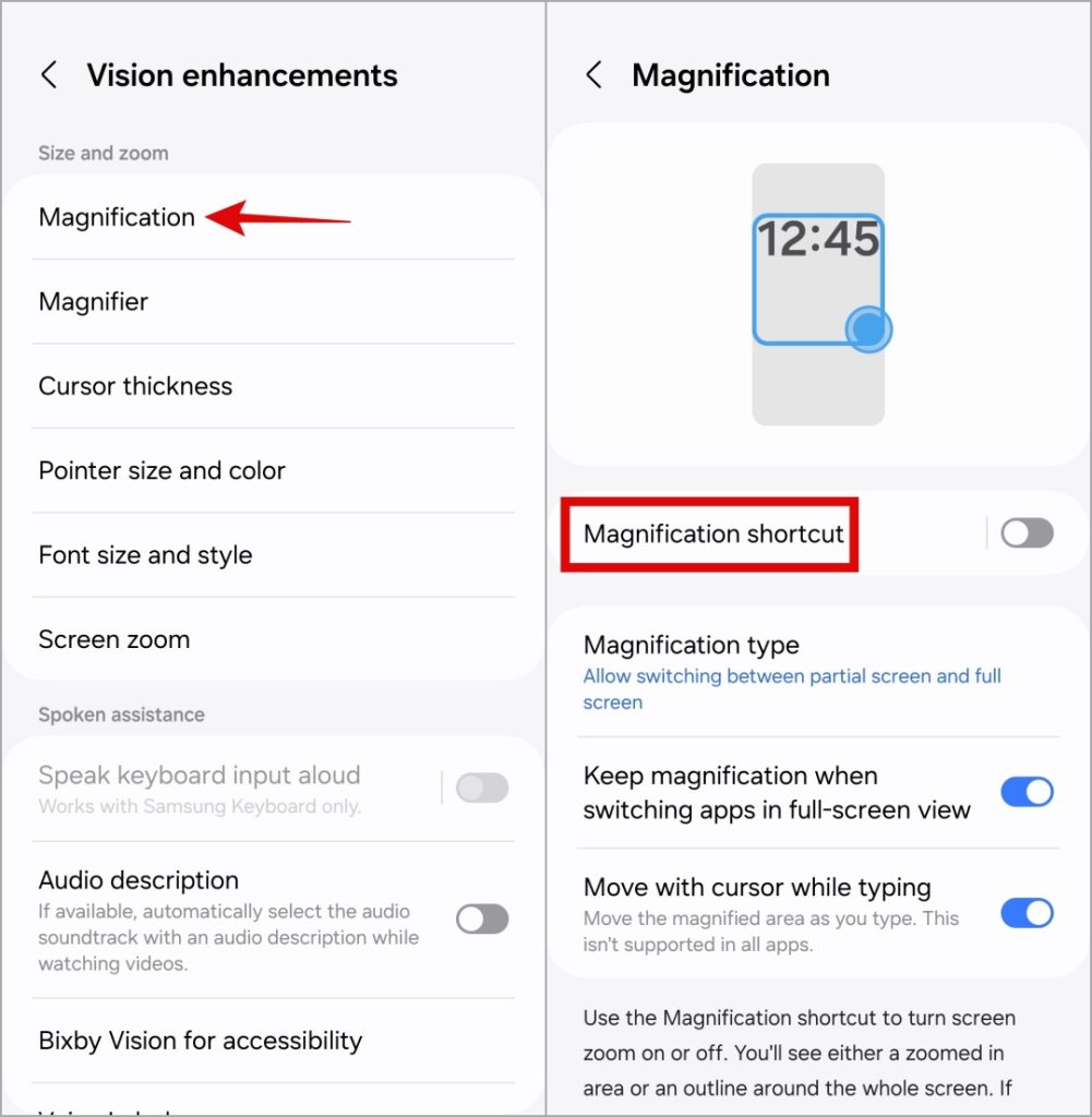 Atajo de aumento en el teléfono Samsung Galaxy