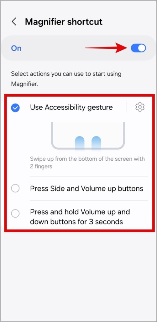 Atajo de lupa en el teléfono Samsung Galaxy