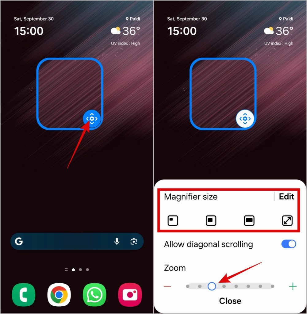 Magnificar la pantalla del teléfono Samsung