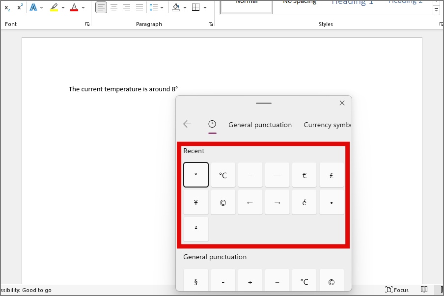 Ingresar símbolos desde el teclado emoji en Microsoft Word en Windows 11