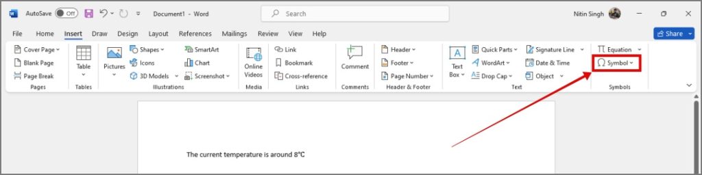 Ampliar las secciones de símbolos en Microsoft Word en Windows