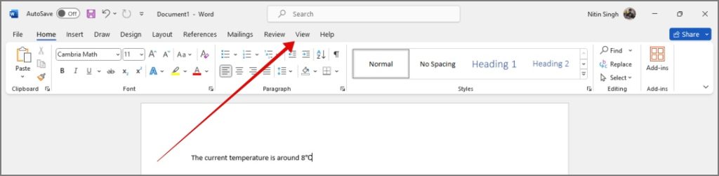Ir a la pestaña Ver en Microsoft Word en Windows