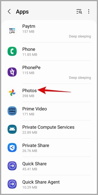 Aplicación de fotos en el teléfono Samsung Galaxy