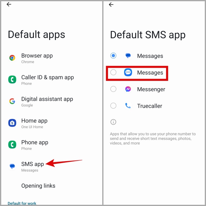 Cambie la aplicación de mensajería predeterminada en el teléfono Samsung Galaxy