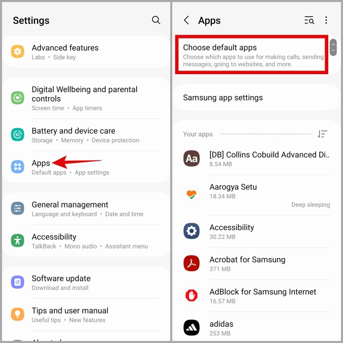Aplicaciones predeterminadas en el teléfono Samsung Galaxy