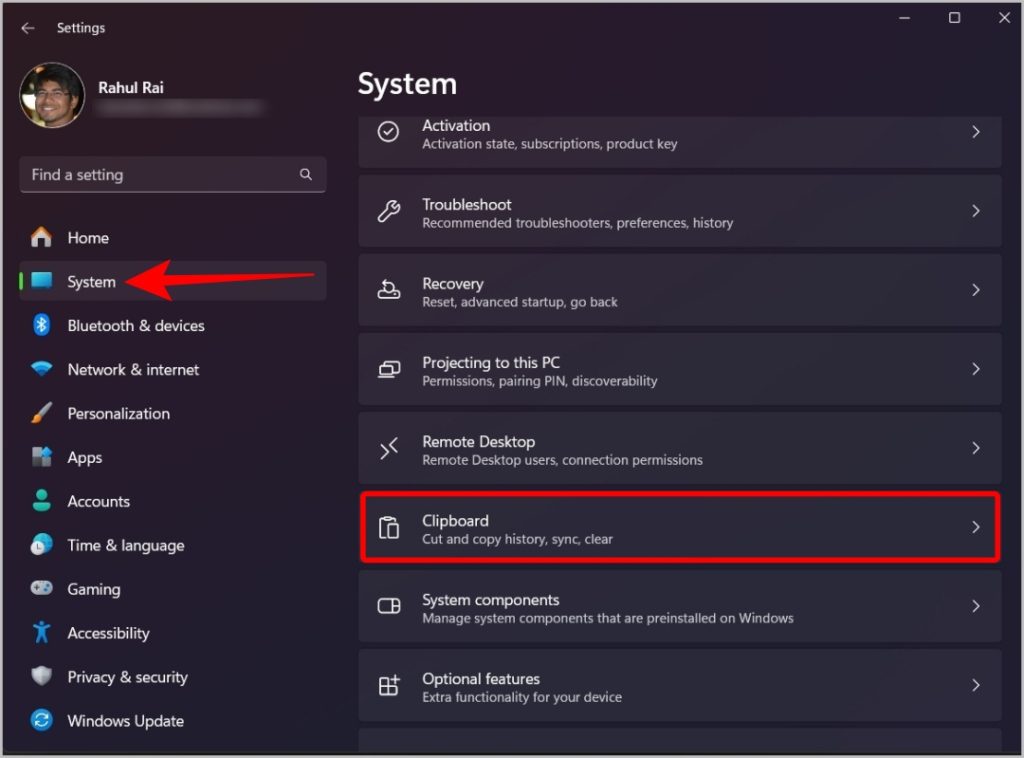 Abrir configuración de portapapeles en la configuración de Windows