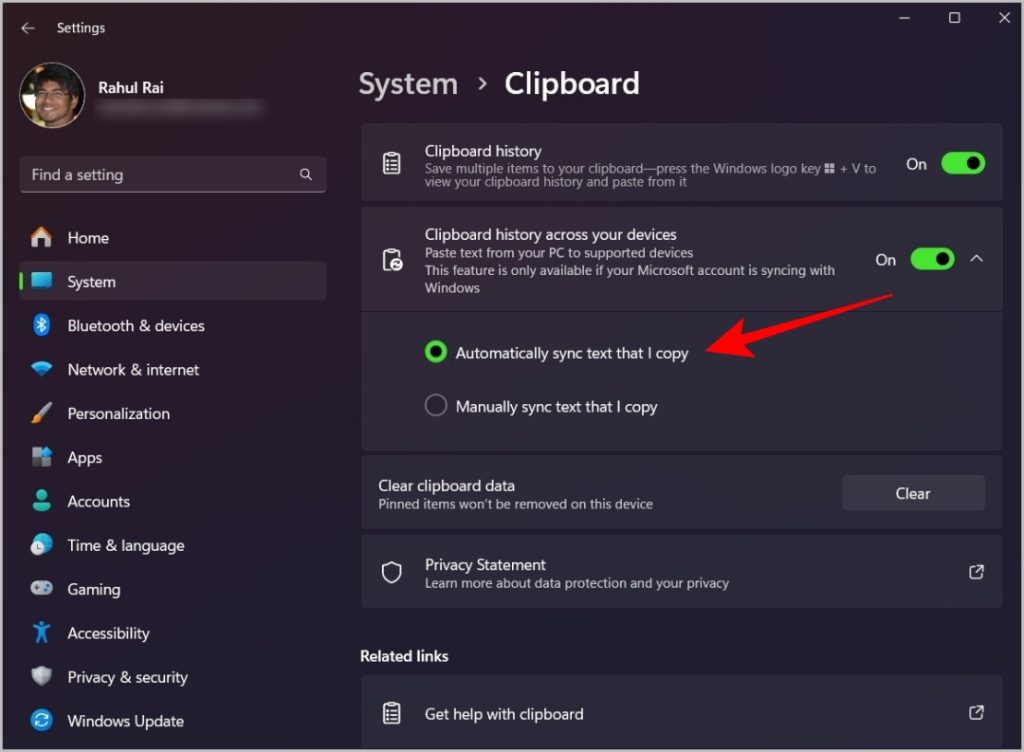 Sincronizar automáticamente el portapapeles de Windows