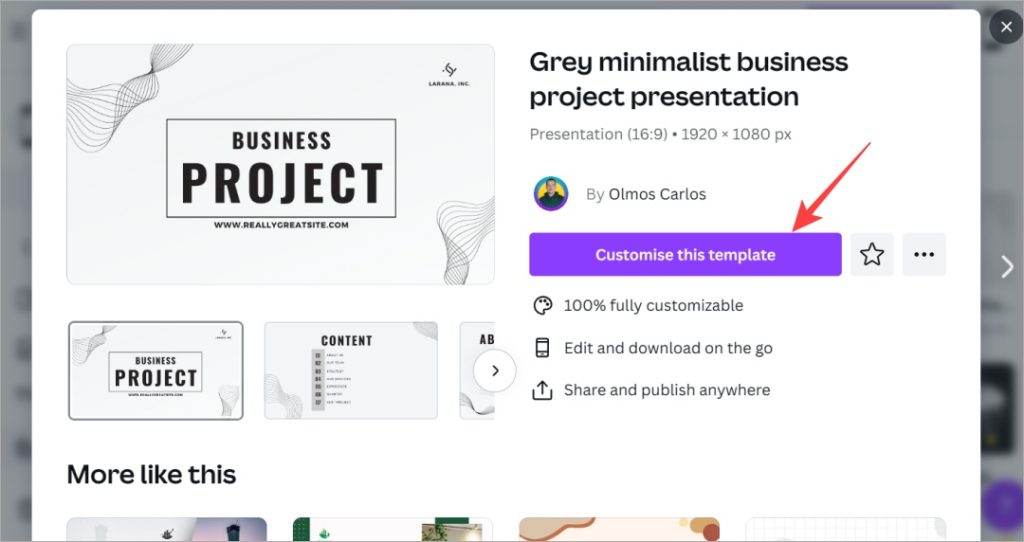 Personalizar plantilla de presentación de Canva