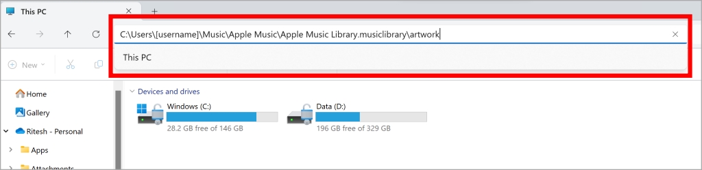 Pegar ruta en Windows para la portada de Apple Music