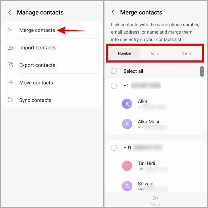 Fusionar contactos en el teléfono Samsung Galaxy
