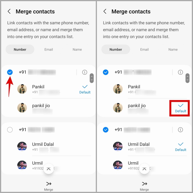 Fusionar contactos duplicados en el teléfono Samsung Galaxy
