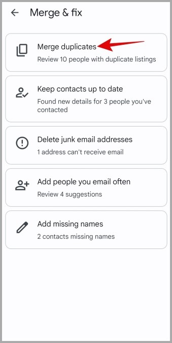Fusionar contactos en la aplicación de contactos de Google