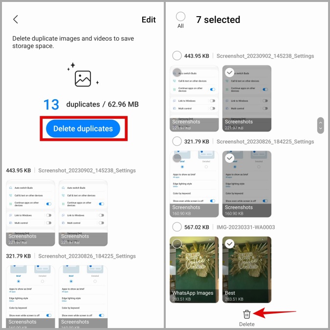 Eliminar fotos duplicadas en la aplicación Samsung Gallery
