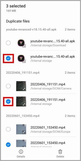 Duplicados archivos en la aplicación My Files para el teléfono Samsung