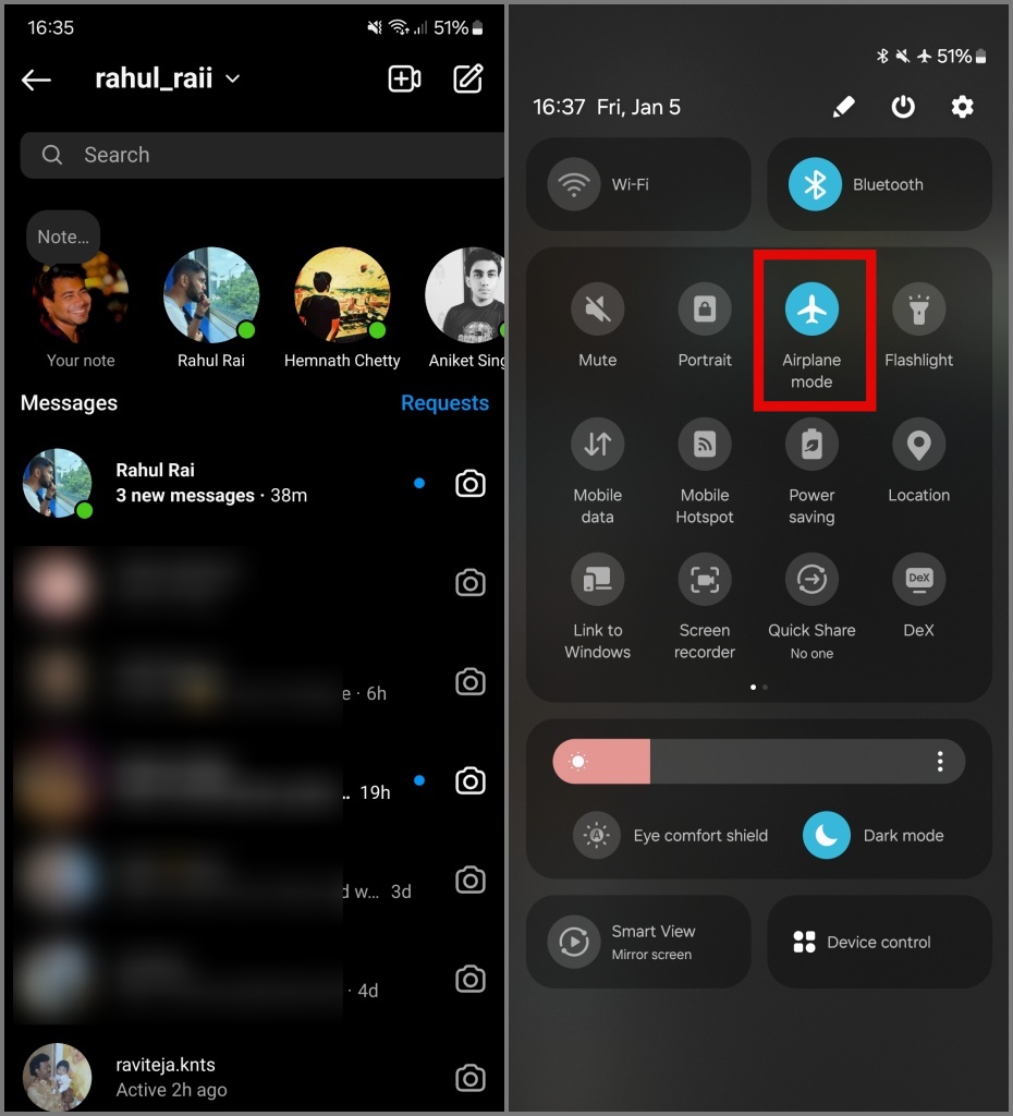 Toque el icono del modo de avión en Android