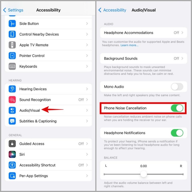 Desactivar la cancelación de ruido del teléfono en iPhone