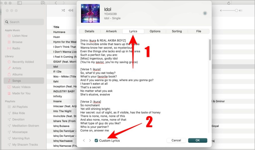 Ver letras de Apple Music