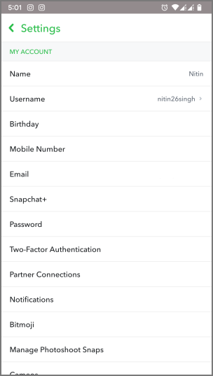 Configuración del perfil de Snapchat