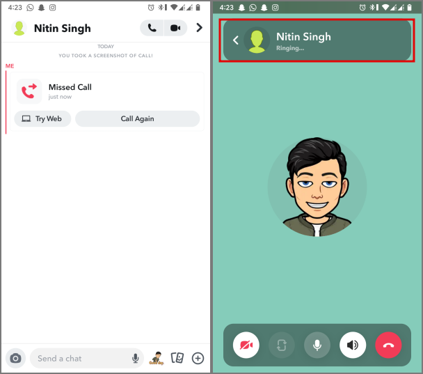 Mensajes de texto o llamadas de Snapchat al sonar