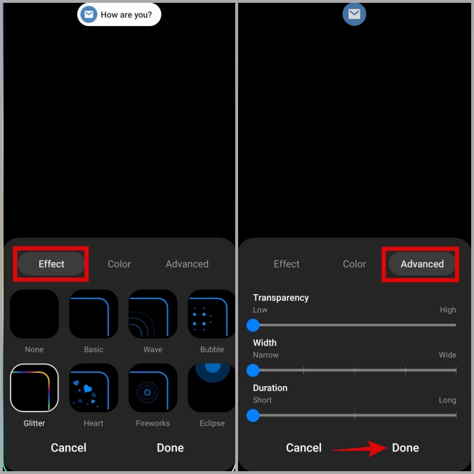Personalizar el estilo de iluminación de borde en el teléfono Samsung Galaxy