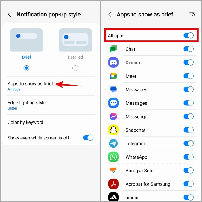 Habilitar iluminación de borde para todas las aplicaciones en el teléfono Samsung Galaxy