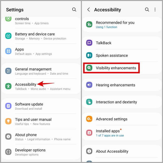 Mejoras de visibilidad en el teléfono Samsung Galaxy