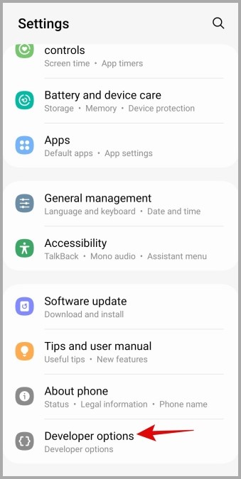 Opciones de desarrollador en el teléfono Samsung Galaxy