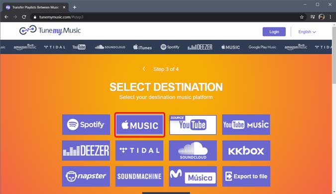 Seleccione la lista de reproducción de destino: transferir desde Spotify a Apple Music