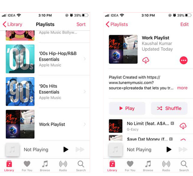 Revise la lista de reproducción en Apple Music App