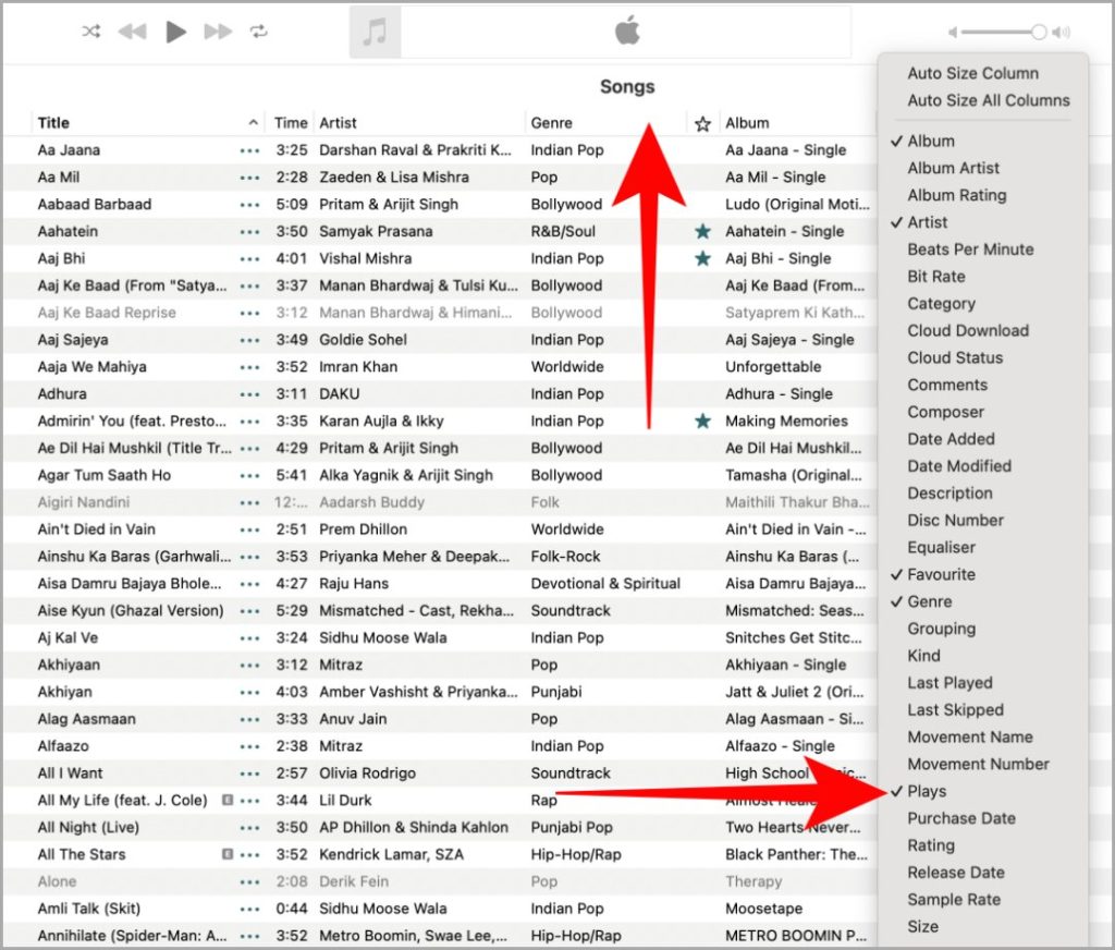 Número de canciones que has tocado en Apple Music