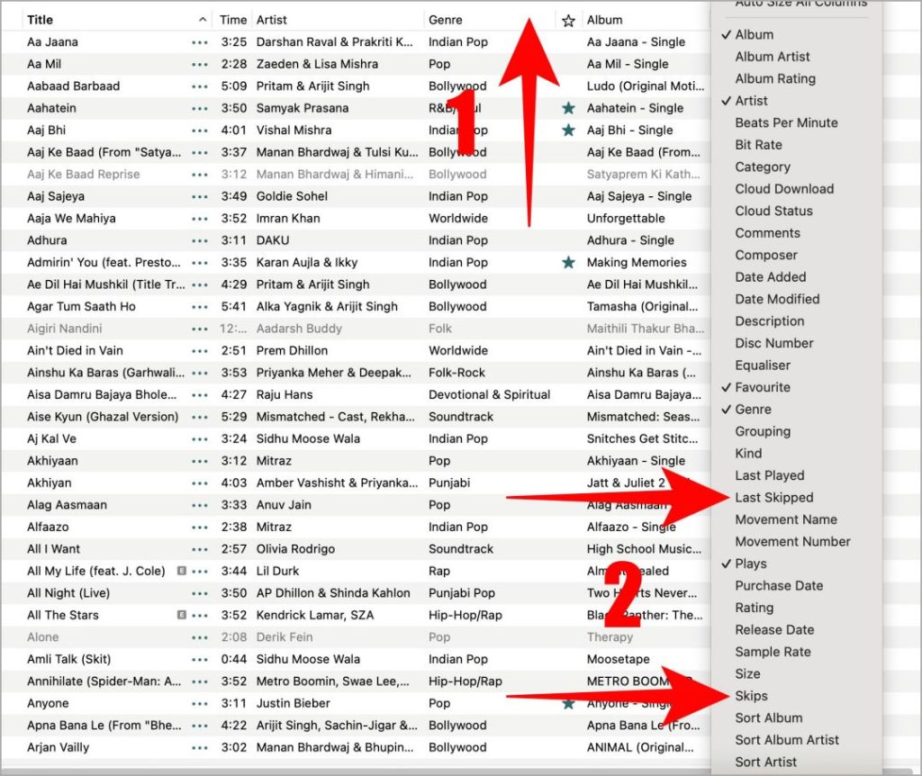 Opciones para mostrar en Apple Music